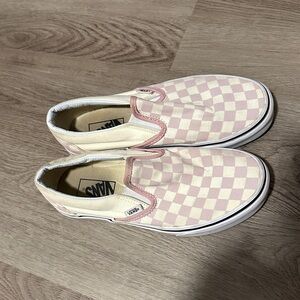Vans Pink and Cream Checkered Slip-Ons